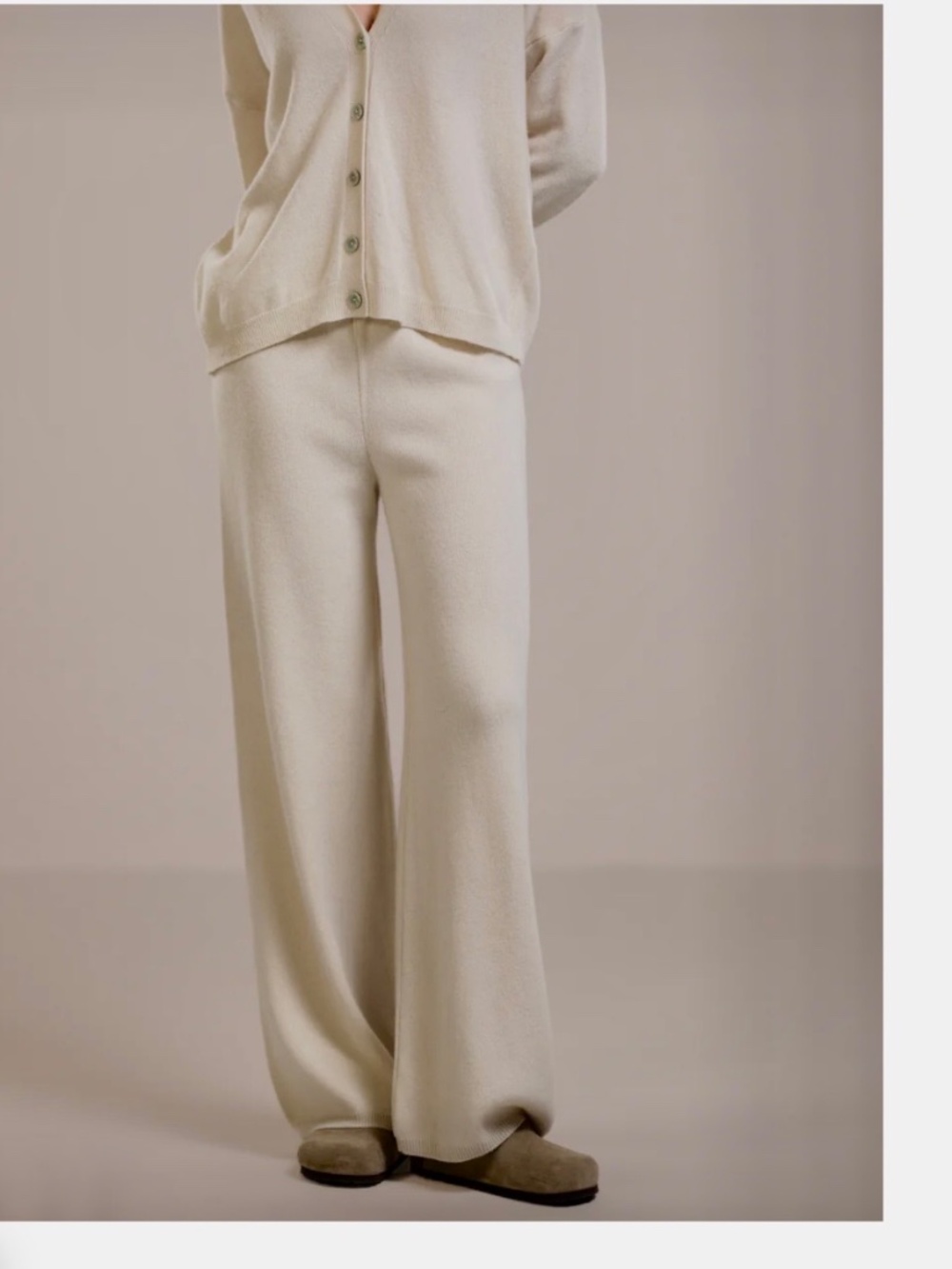 NWOT JAKI LONDON ITALIAN CASHMERE BLEND WIDE LEG LOUNGE PANTS LIGHT BEIGE S/M